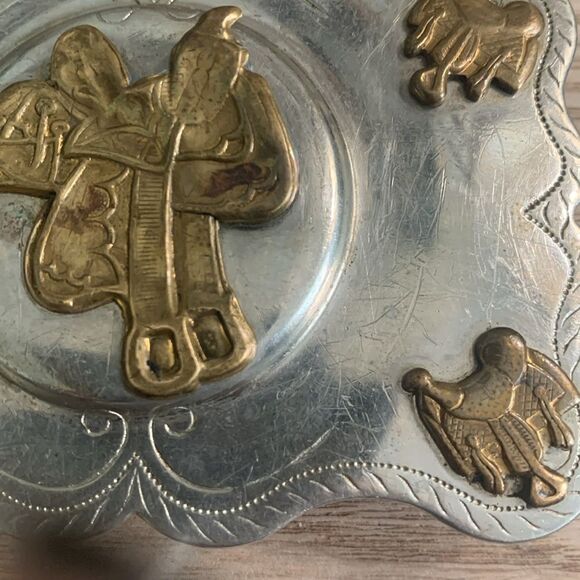 Vintage The Lyntone Co Oklahoma Nickel Silver Belt Buckle Cowboy Western Saddle - Picture 8 of 17